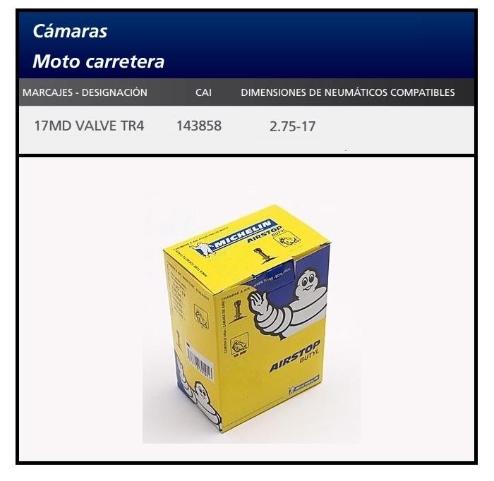 CAMARA MOTO MICHELIN 17MD VALVE TR4